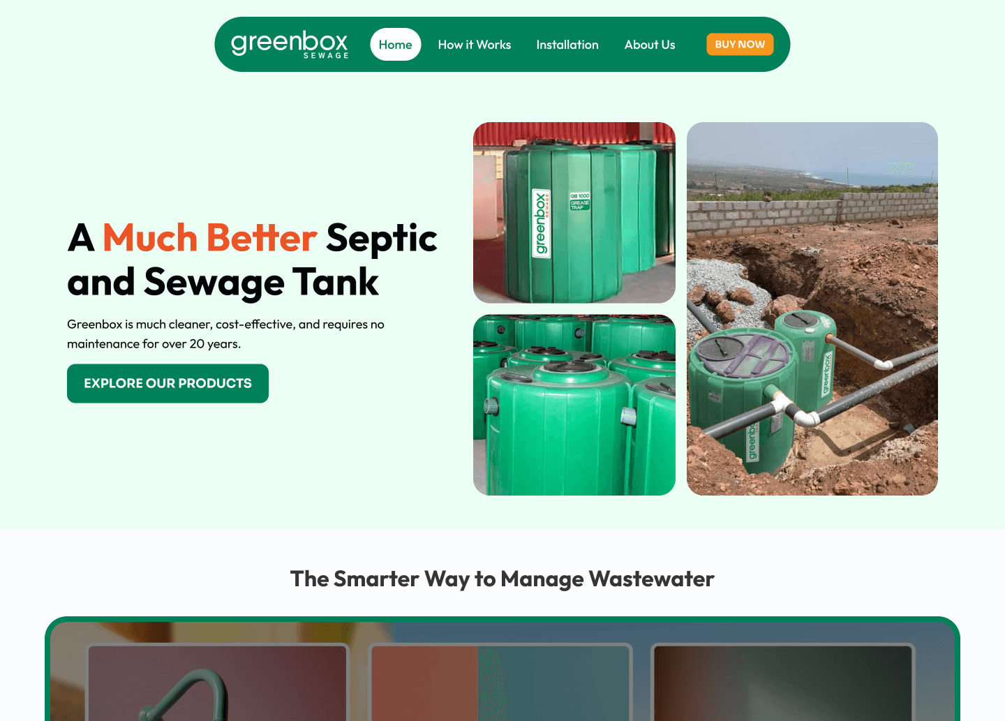 Greenbox Sewage desktop product discovery page